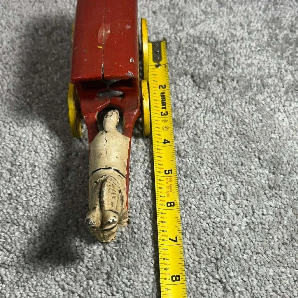 Vintage Cast Iron Ice Wagon Red Horse Drawn Carriage Toy Antique Style 6.5in